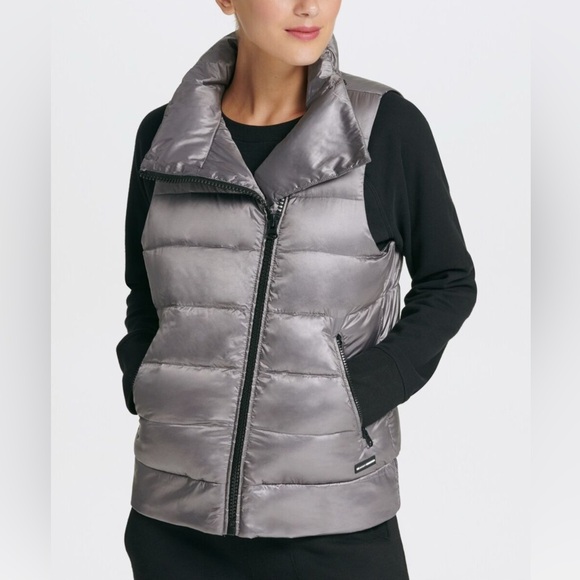 DKNY Sport Asymmetrical Full Zip Down Filled Water Repellent Quilted Puffer Vest - Picture 7 of 7